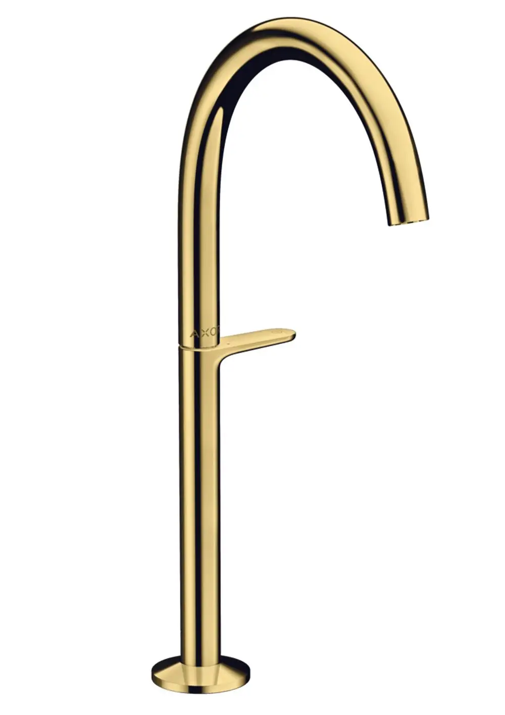 Waschtischmischer von AXOR in polierter Gold-Optik für Aufsatzwaschtische, mit einem leicht zu bedienenden Hebel und runder Auslaufform.